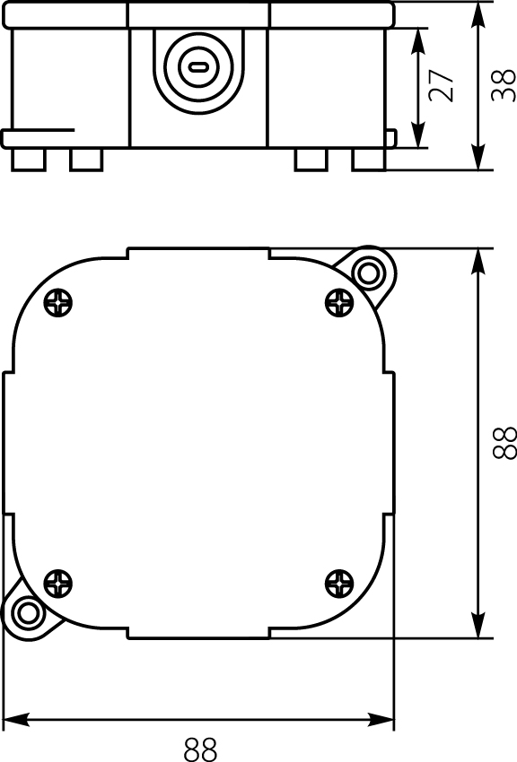 Puszka Instalacyjna VP-74 z zaciskami 1-4 mm, dekiel na 4 wkręty, IP44, 88x88x40mm